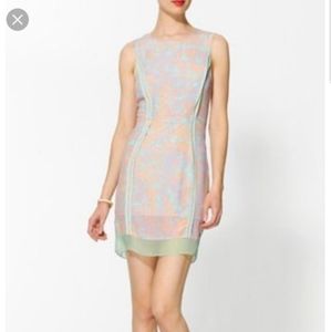 Line&Dot Silk Dress Sleeveless Sheath Pastel Print
